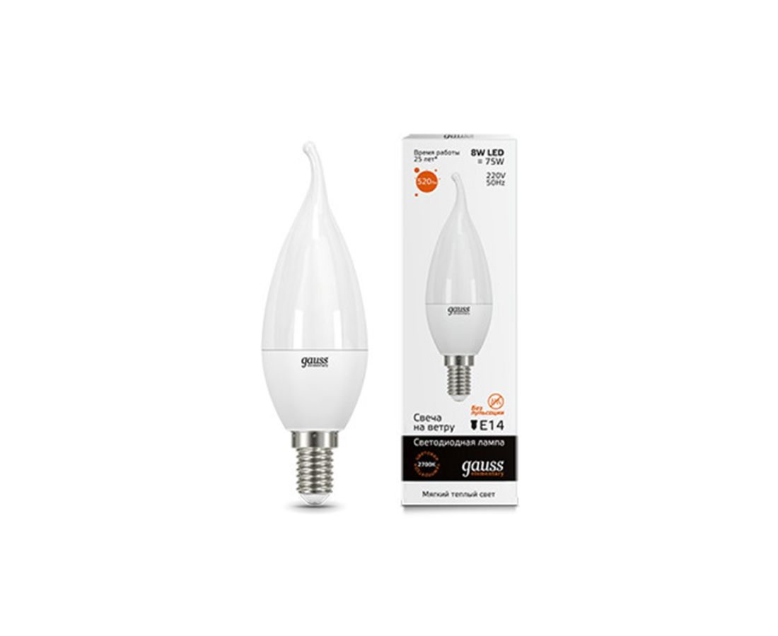 ლედ ნათურა Candle taiლედ  E14 8W 2700K gauss el - 34118 — ნათურა და ვაზნა